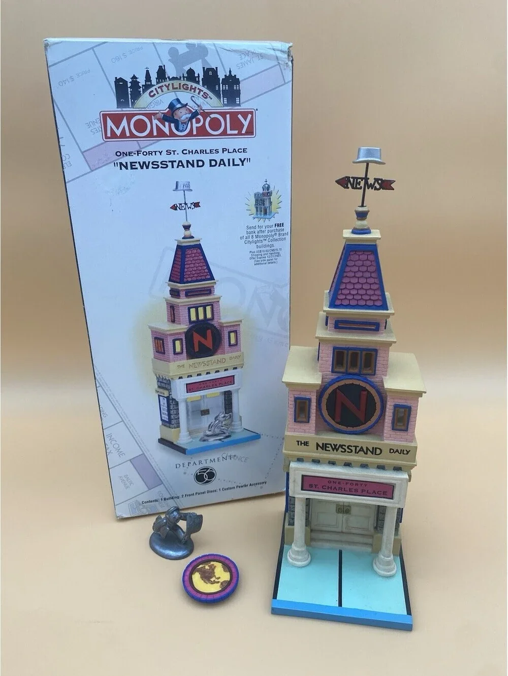 Department 56 Monopoly CityLights Newsstand Daily One-Forty St. Charles Place